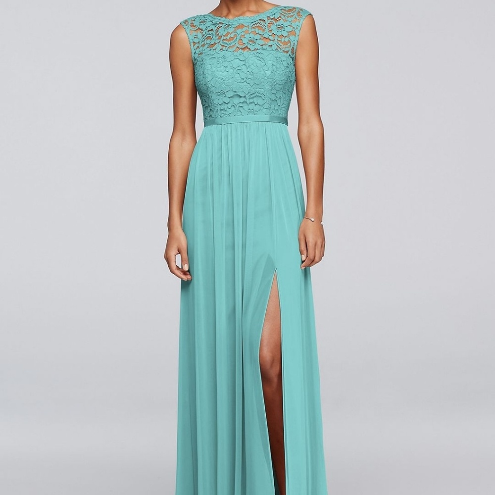 Davids Bridal Bridesmaid Dress in color Spa